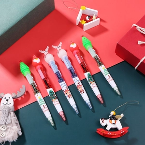 LED Christmas Ballpoint Pen Cartoon Santa Claus Snowman Reindeer Light Up Plastic Stationery Festive Gift Award Novelty