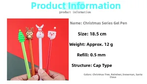 Close-up of four festive Christmas cartoon gel pens including Santa and reindeer figures