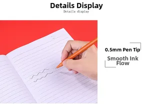 Detail of 0.5mm orange Santa Claus gel pen showing smooth ink flow on notebook paper