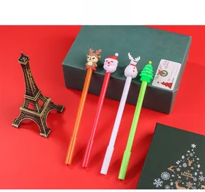 Set of 4 Christmas gel pens with Santa, Reindeer, Snowman and Tree toppers on red gift box