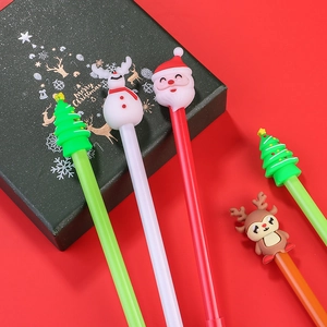 Christmas Gel Pens With Silicone Cartoon Santa Reindeer Snowman Tree Toppers Plastic Writing Stationery Student Gift