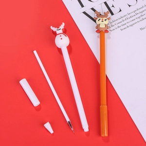 Christmas snowman and reindeer gel pens set with spare refills on festive background