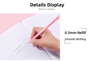 Gros plan d'un stylo cochon rose 0,5 mm montrant une écriture fluide sur papier