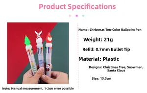Detailed specifications of 10-color Christmas ballpoint pen with 0.7mm bullet tip