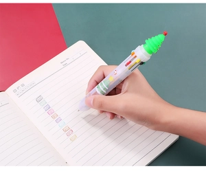 Detail of 10-in-1 Christmas multicolor ballpoint pen with a 3D green tree topper