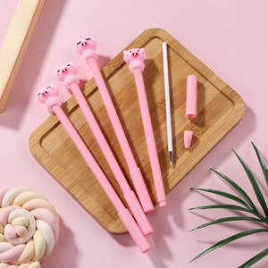 Coffret stylos gel cochon rose mignon avec têtes cartoon et recharges incluses