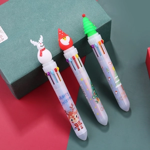 Multicolor Ballpoint Pen Christmas Cartoon Santa Snowman Silicone Topper Retractable Holiday Stationary Office School Gift