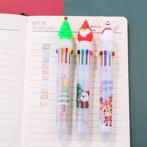 Three Christmas 10-color retractable ballpoint pens with Santa and reindeer cartoon toppers