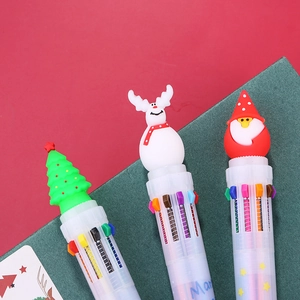 Christmas themed 10-color shuttle pens featuring Santa, snowman and Xmas tree toppers