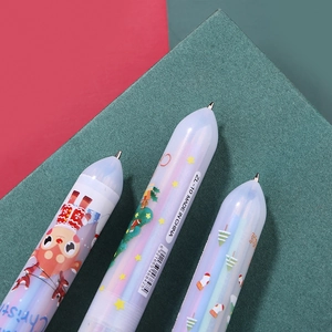 Cute Christmas themed 10-color retractable ballpoint pen with festive reindeer and tree patterns