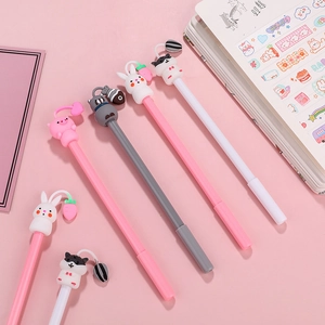 Cartoon Gel Pens Cute Animal Topper Silicone Plastic Black Ink Smooth Writing Student Stationery Kawaii Office Supplies