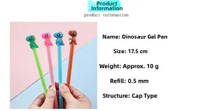 Detailansicht der 17,5cm Dinosaurier-Gelschreiber mit 0,5mm Mine und bunten Kappen