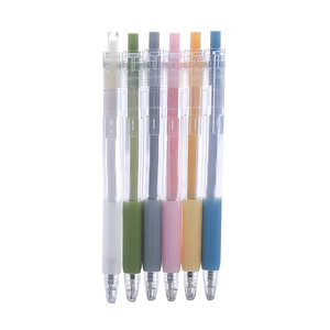 Set of 6 minimalist transparent retractable gel pens with colorful non-slip rubber grips