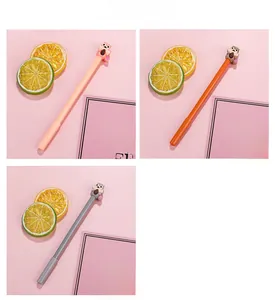Three cartoon squirrel gel pens in pink, orange, and gray with soft silicone toppers