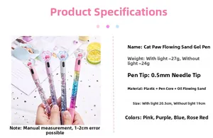 Detailed specifications of quicksand cat paw pens with LED and multiple colors