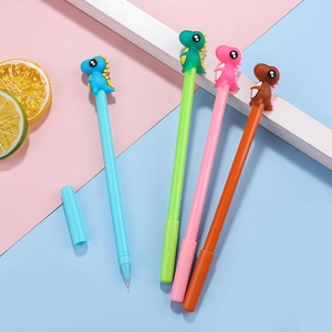 Cartoon dinosaur gel pen set with 3D soft rubber toppers and fine needle tip detail
