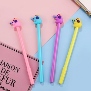 Set of four cute cartoon elephant gel pens in pink, blue, purple, and yellow colors