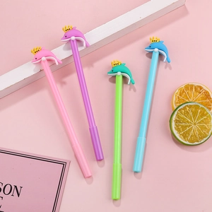 Stylo Gel Dauphin Dessin Animé Couronne Plastique Silicone 0.5mm Encre Noire Papeterie Mignonne Pour Étudiants École Bureau Cadeau