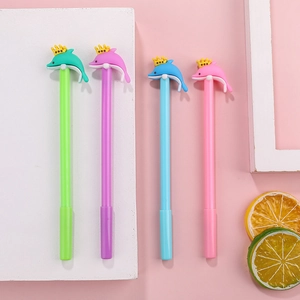 Lot de 4 stylos gel dauphins mignons avec couronnes en rose bleu violet et vert pastel