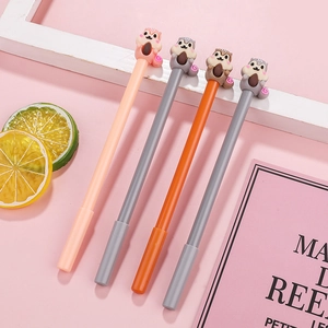 Cartoon Squirrel Gel Pen With 3D Silicone Top 0.5mm Black Ink Fine Point Sign Pen For Kids Students School Office Supplies