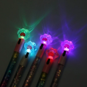 Bolígrafo de Gel de Pata de Gato Creativo Arenas Movedizas LED Luminoso Brillo 0.5mm Tinta Negra Papelería Kawaii para Escuela Oficina Regalo