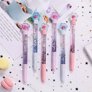 Set de 6 bonitos bolígrafos de gel con purpurina líquida y diseño de pata de gato