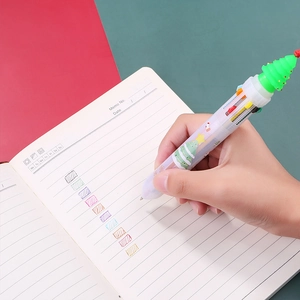 Christmas ten-color ballpoint pen with cute silicone tree topper and colorful ink lines