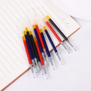 Transparent 0.5mm gel pen refills in black blue red ink colors for office use