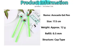 Close-up of 17.5cm avocado gel pen with 0.5mm tip and cute cartoon 3D topper
