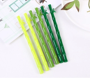 Detailed view of creative bamboo-shaped gel pens with green leaf accents and 6-piece set