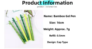 Detail showing the 16cm creative bamboo shape gel pen with a 0.5mm needle tip nozzle