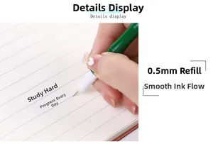 Close-up of 0.5mm green bamboo gel pen showing smooth ink flow on paper surface