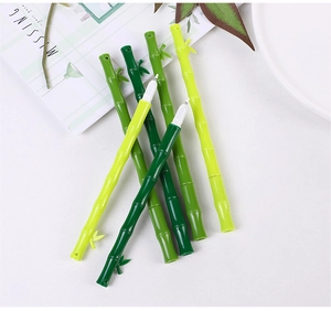 Detail of creative bamboo-shaped gel pens with realistic leaf textures and green colors