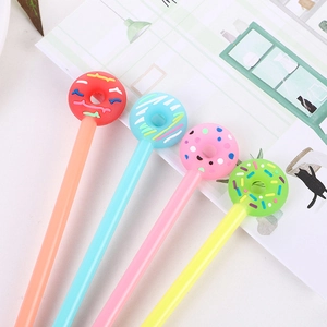 Lot de stylos donuts créatifs en orange bleu rose et vert avec décors en silicone