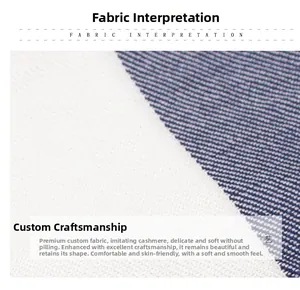 Detail of blue and white plaid cashmere-like fabric showing soft texture and fine weave