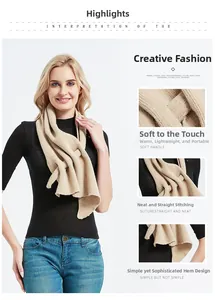 Detail of beige knit scarf showing soft texture, fine stitching, and clean minimalist hemline