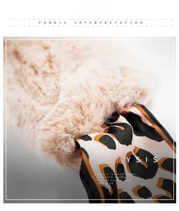 Detailed macro view of soft faux rabbit fur and leopard print fabric for winter scarves