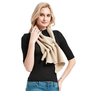 Elegant beige knit scarf for women with hollow-out pattern and premium textured wool fabric