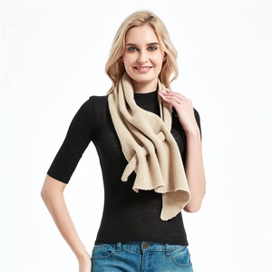 Elegant beige hollow knit triangle scarf for women, soft solid color winter neck wrap