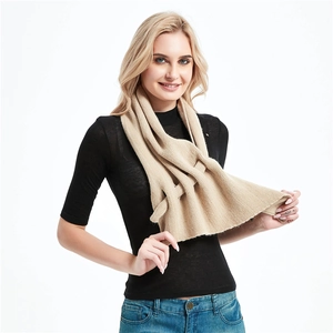 Women's minimalist hollow knit scarf in beige with unique cross-through loop design