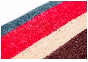 Macro close-up of knit texture and multi-color stripes on acrylic winter scarf