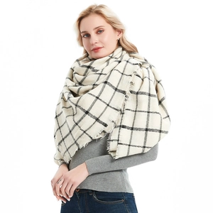Women Winter Plaid Square Scarf Soft Acrylic Imitation Cashmere Large Shawl Wrap With Tassel Fringe Warm Pashmina Blanket