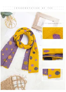 Detail showing the soft knit texture and precise stitching of the polka dot scarf