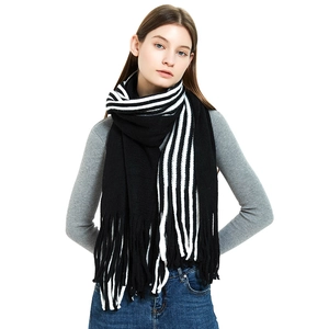 Striped Winter Scarf Acrylic Warm Warp Knitted Long Wrap With Tassels For Men And Women Fashion Neck Warmer