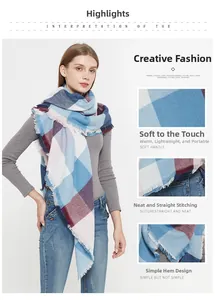 Detail of soft plaid shawl featuring frayed edges and a classic checkered pattern