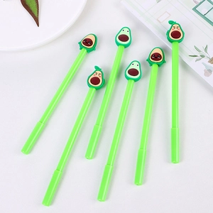 Set of 6 cute avocado gel pens with creative cartoon expressions and green barrels