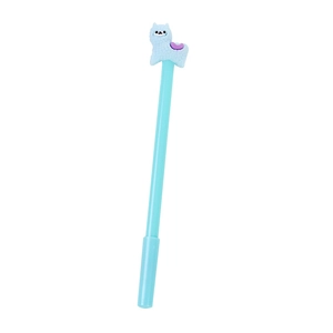 Creative light blue alpaca gel pen with a 3D cartoon animal topper for students
