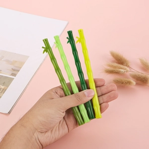 Creative bamboo shaped gel pens set in four green gradients for office and school supplies