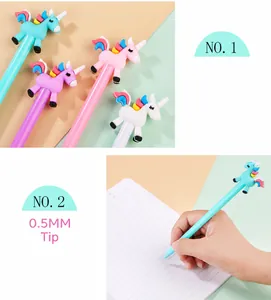 Detailansicht von 0,5 mm Einhorn-Gelschreibern mit weichen Tierfiguren zum Schreiben