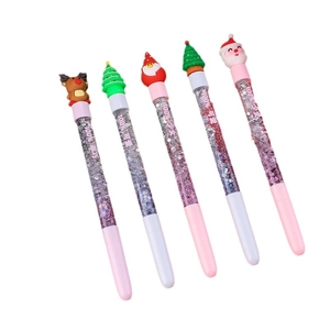 Set di 5 penne natalizie con glitter liquidi e decorazioni in silicone a cartone animato